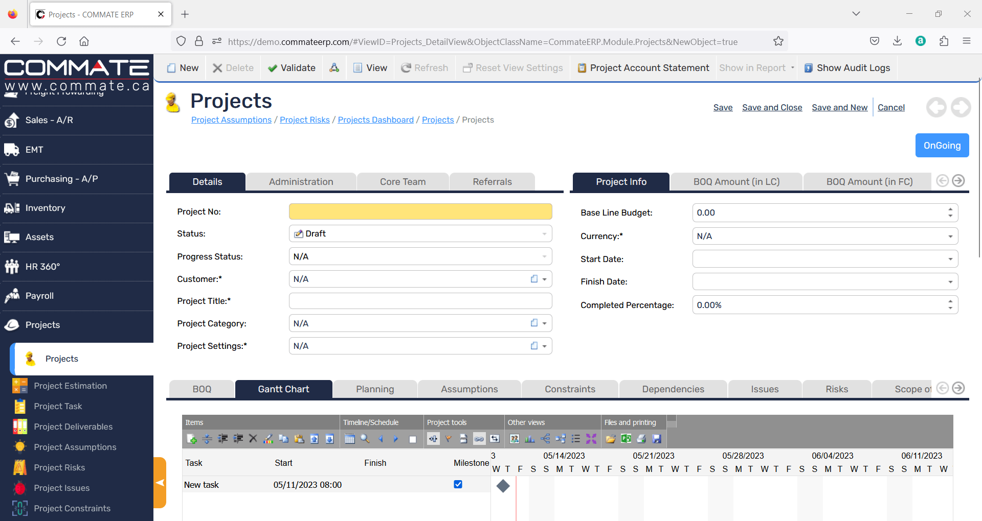 Create Project using Gantt Charts