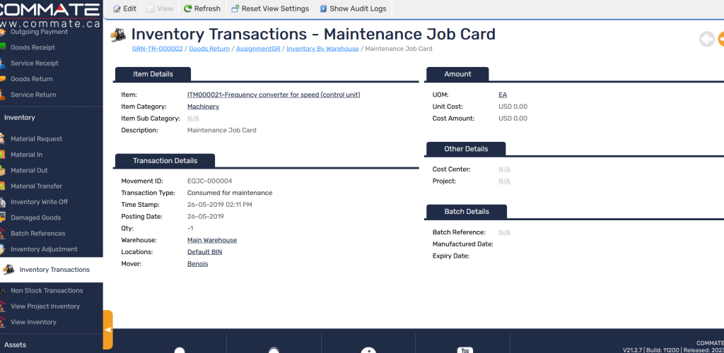 Detailed Inventory Transactions