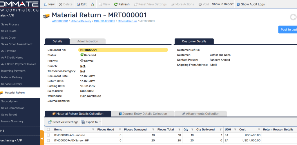 Material Return