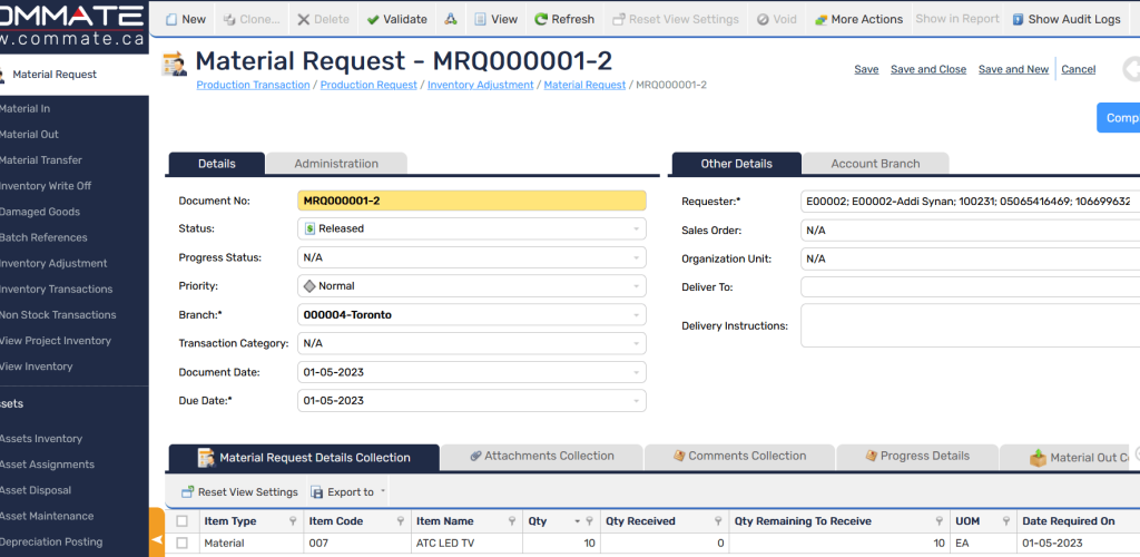 Raw Material Request