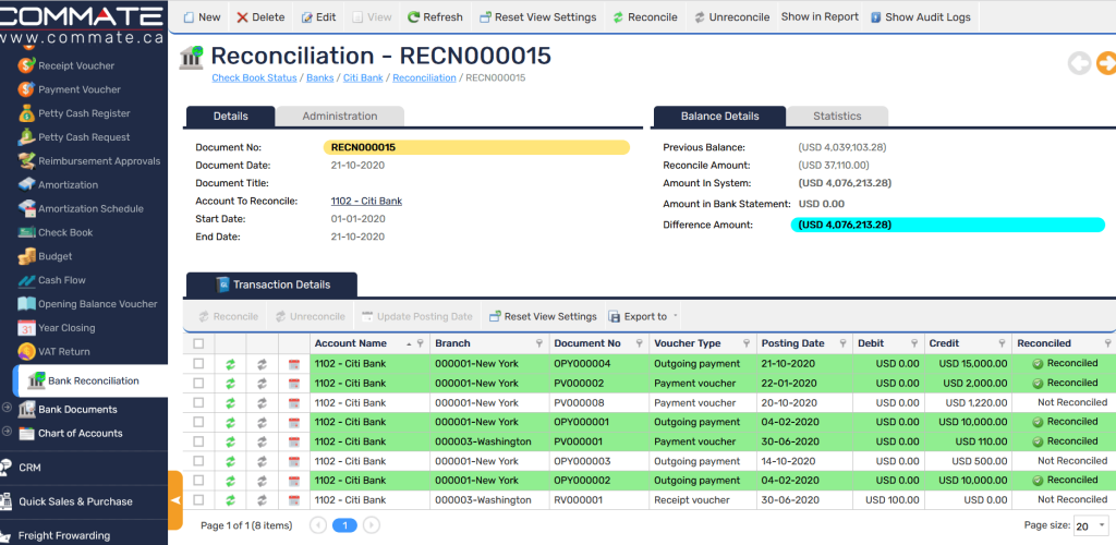 Reconciliation with Bank