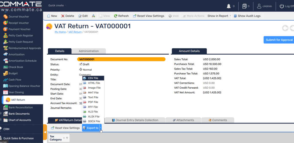 VAT Report Export