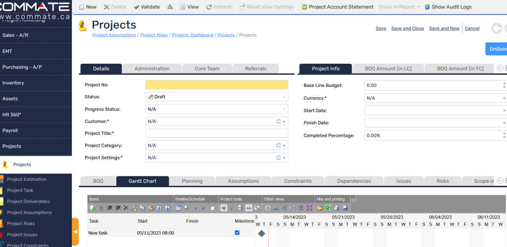 Create Project using Gantt Charts