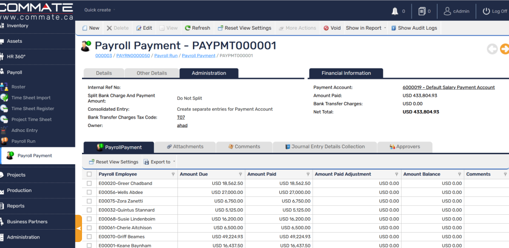 Commate Parametarized Payroll