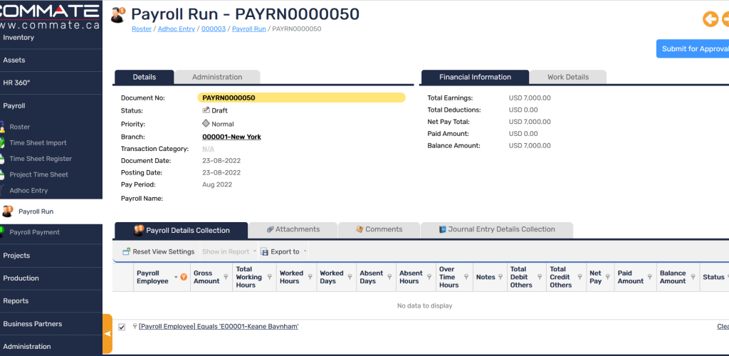 Payroll for Employee